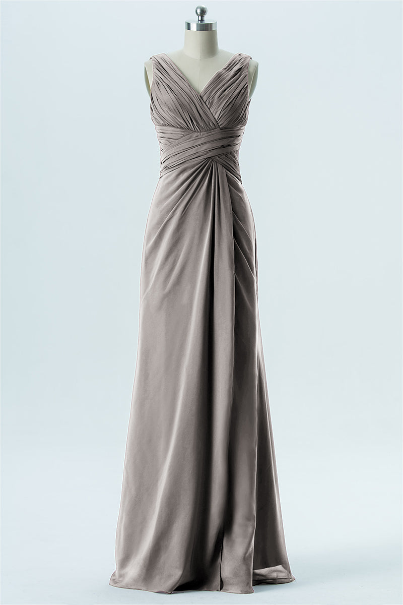 Chiffon Column V-Neck Sleeveless Bridesmaid Dress-B13650
