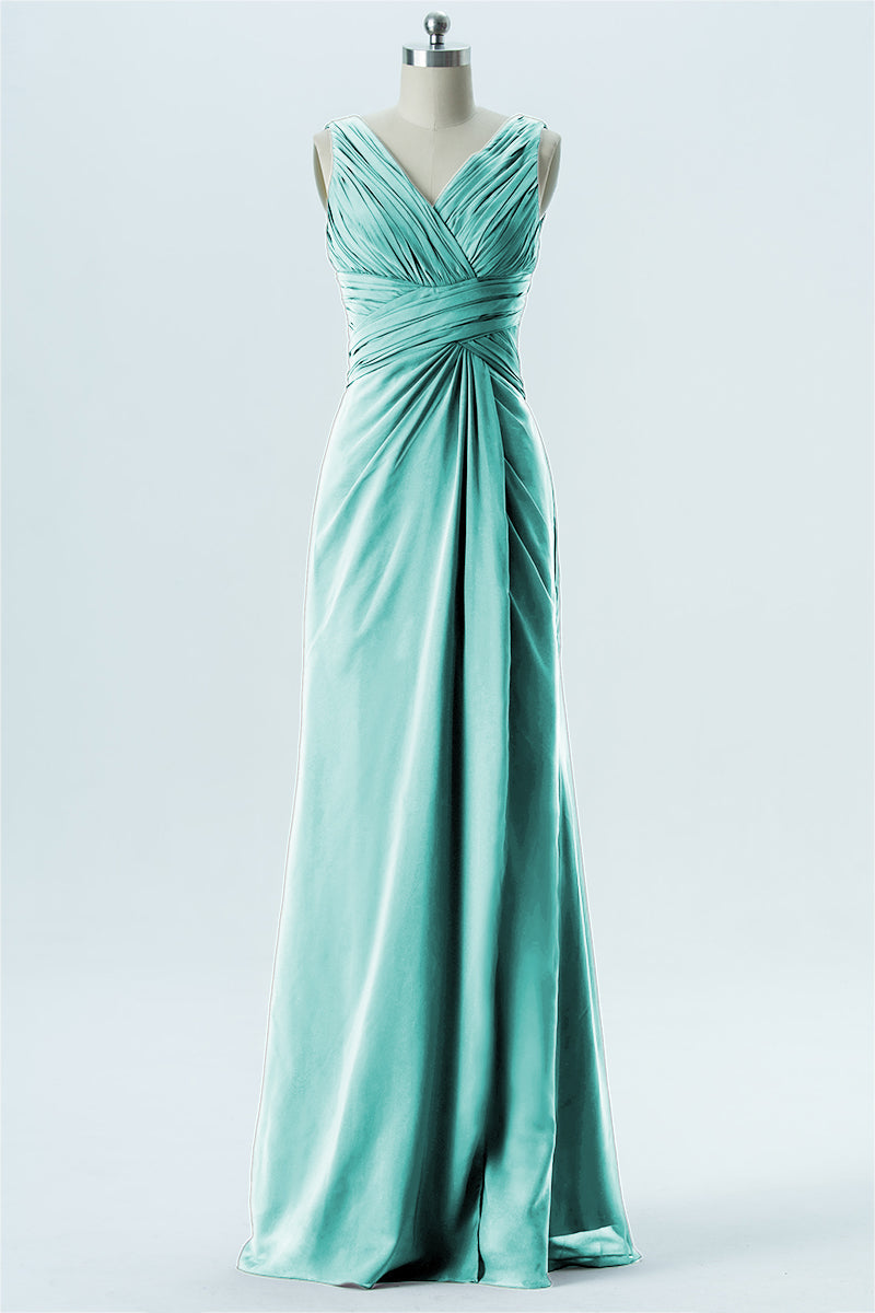 Chiffon Column V-Neck Sleeveless Bridesmaid Dress-B13650