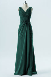 Chiffon Column V-Neck Sleeveless Bridesmaid Dress-B13650