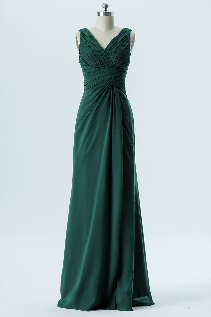 Chiffon Column V-Neck Sleeveless Bridesmaid Dress-B13650