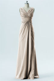 Chiffon Column V-Neck Sleeveless Bridesmaid Dress-B13650