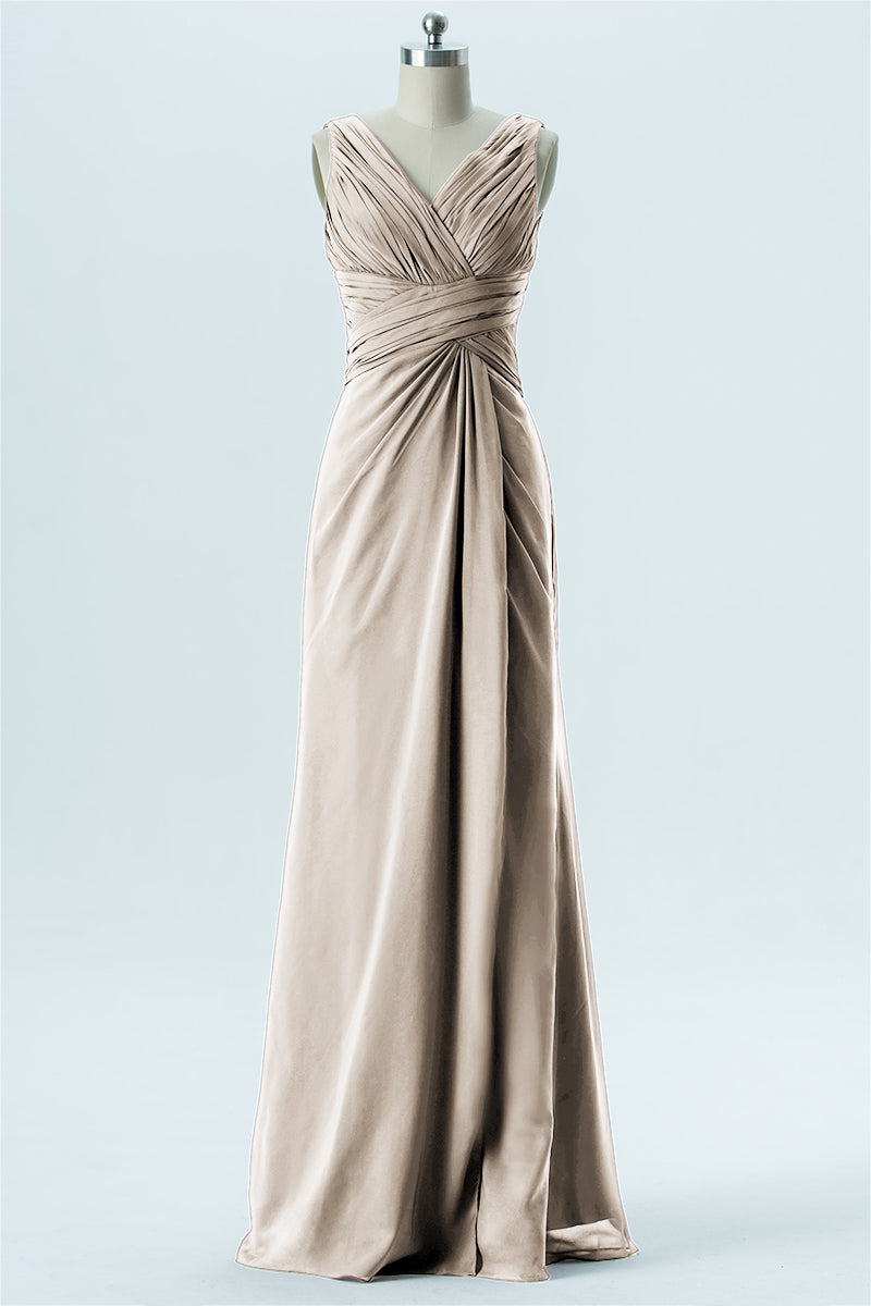 Chiffon Column V-Neck Sleeveless Bridesmaid Dress-B13650