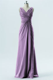 Chiffon Column V-Neck Sleeveless Bridesmaid Dress-B13650
