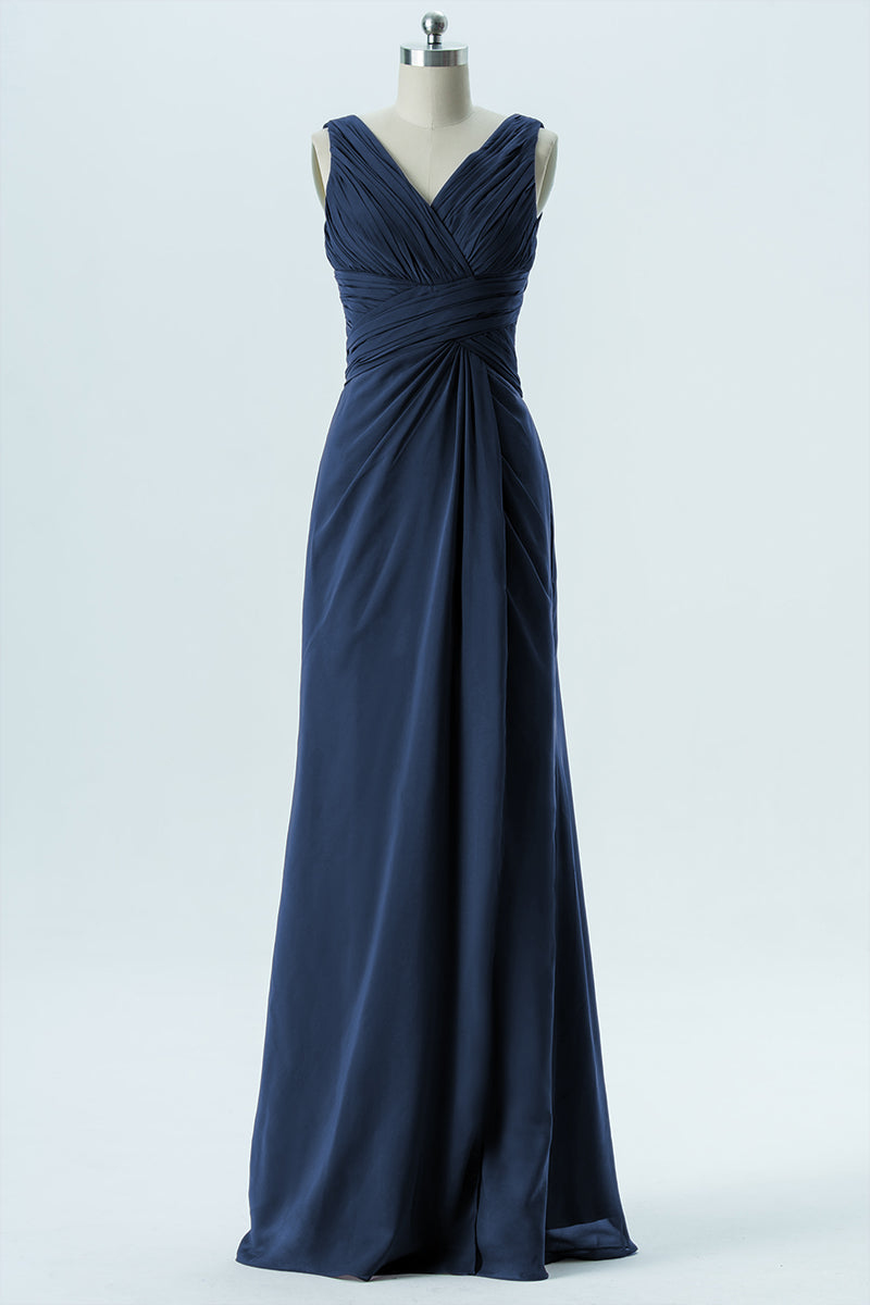 Chiffon Column V-Neck Sleeveless Bridesmaid Dress-B13650