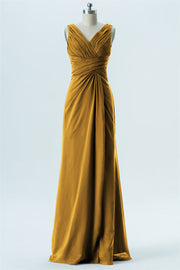 Chiffon Column V-Neck Sleeveless Bridesmaid Dress-B13650