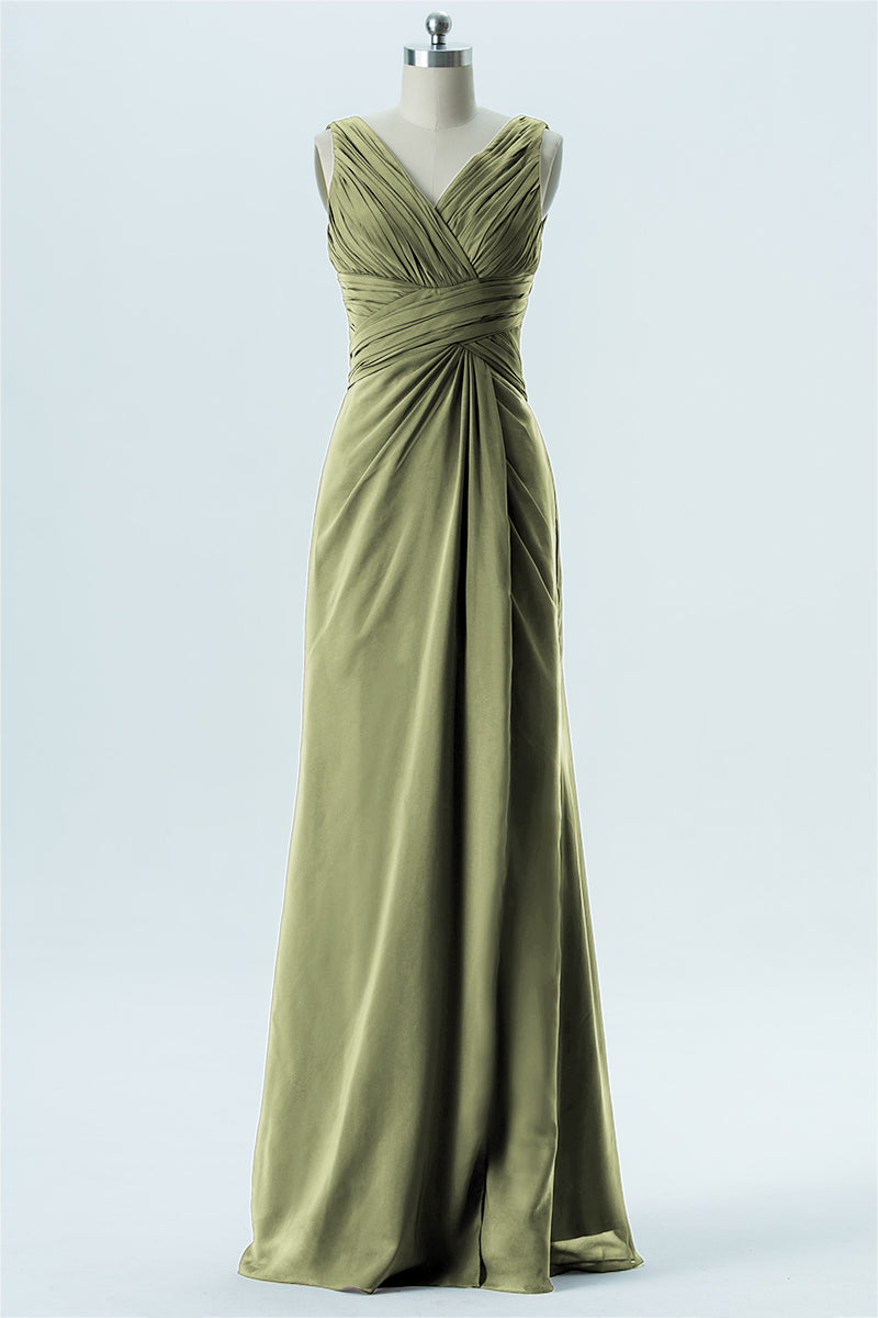 Chiffon Column V-Neck Sleeveless Bridesmaid Dress-B13650