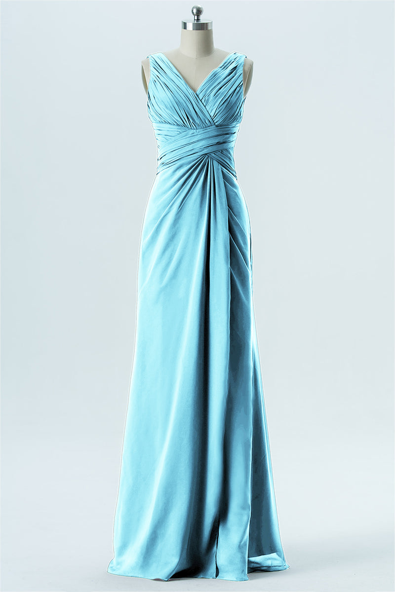 Chiffon Column V-Neck Sleeveless Bridesmaid Dress-B13650