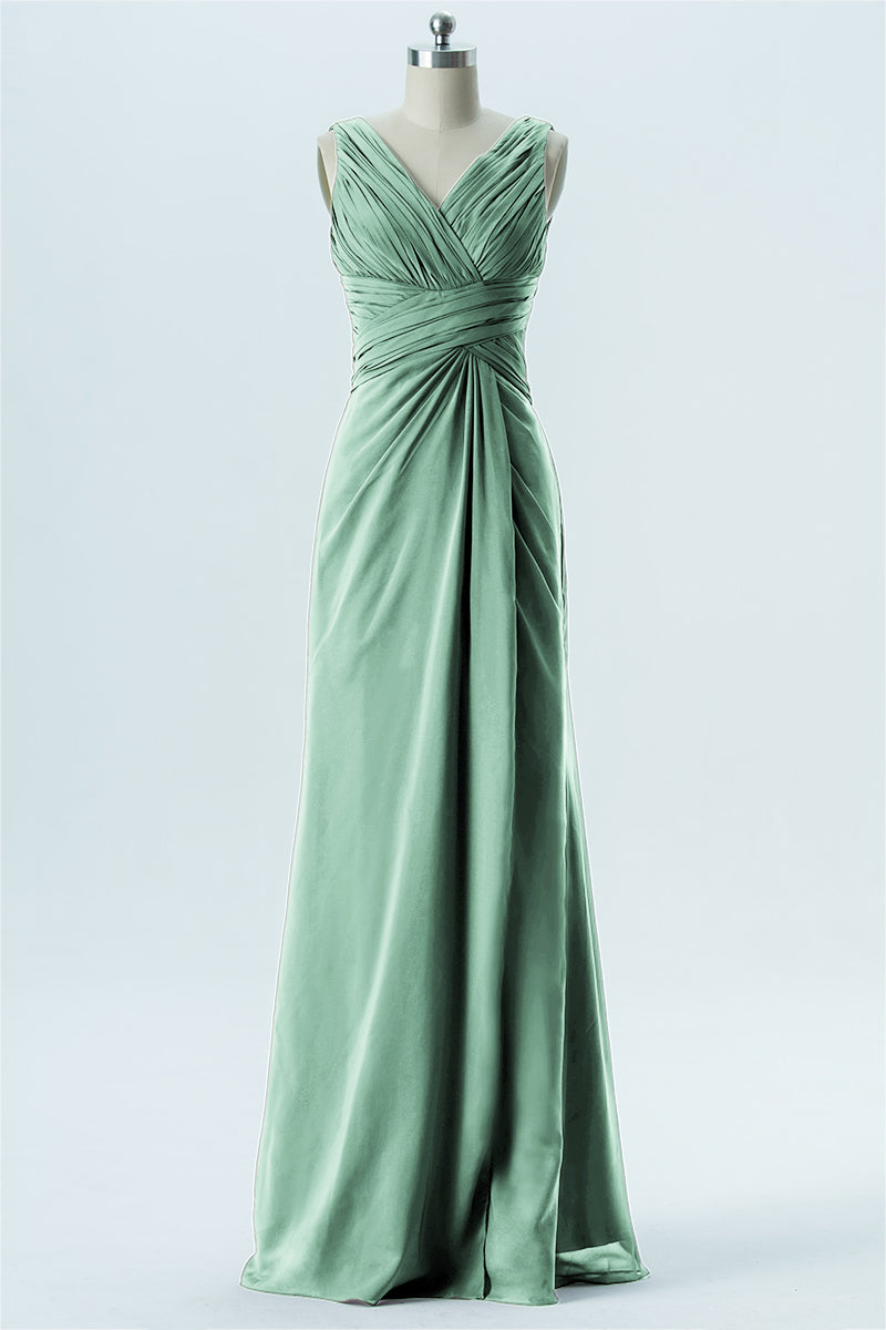 Chiffon Column V-Neck Sleeveless Bridesmaid Dress-B13650