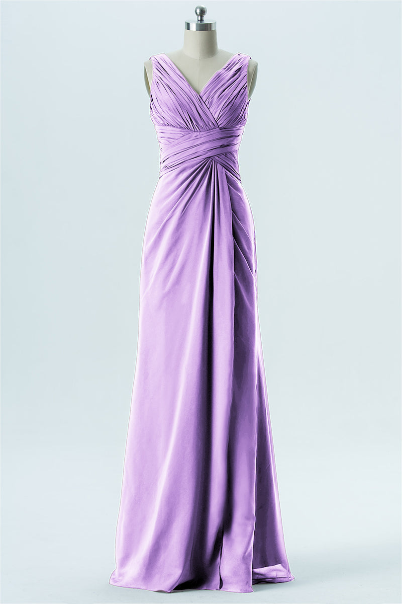 Chiffon Column V-Neck Sleeveless Bridesmaid Dress-B13650