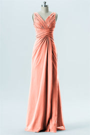 Chiffon Column V-Neck Sleeveless Bridesmaid Dress-B13650