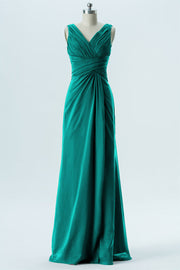 Chiffon Column V-Neck Sleeveless Bridesmaid Dress-B13650