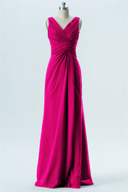 Chiffon Column V-Neck Sleeveless Bridesmaid Dress-B13650