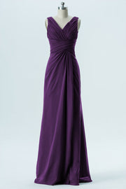 Chiffon Column V-Neck Sleeveless Bridesmaid Dress-B13650
