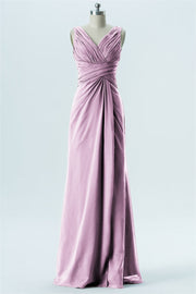 Chiffon Column V-Neck Sleeveless Bridesmaid Dress-B13650