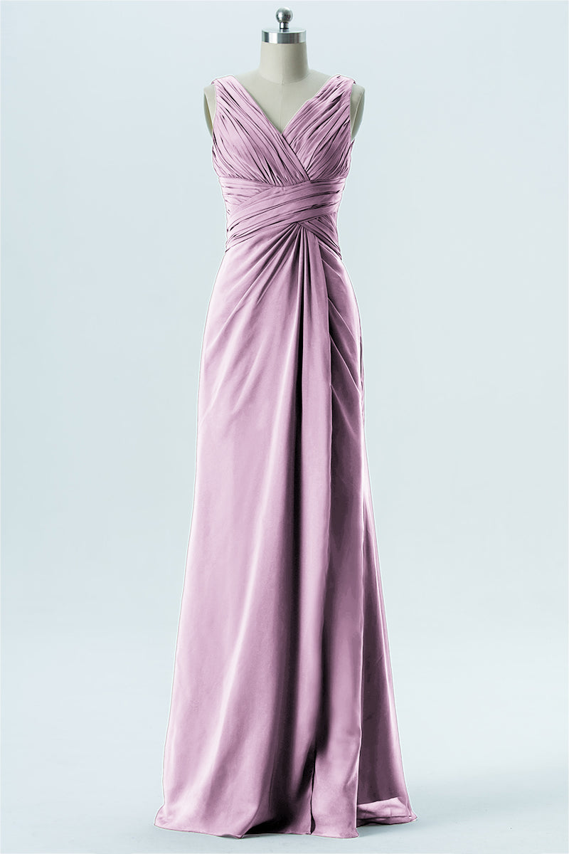 Chiffon Column V-Neck Sleeveless Bridesmaid Dress-B13650