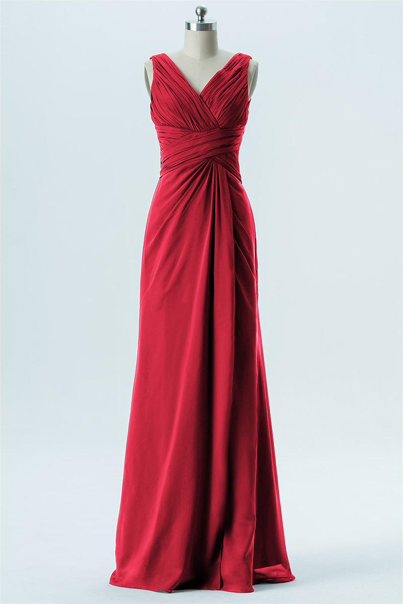 Chiffon Column V-Neck Sleeveless Bridesmaid Dress-B13650