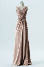 Chiffon Column V-Neck Sleeveless Bridesmaid Dress-B13650