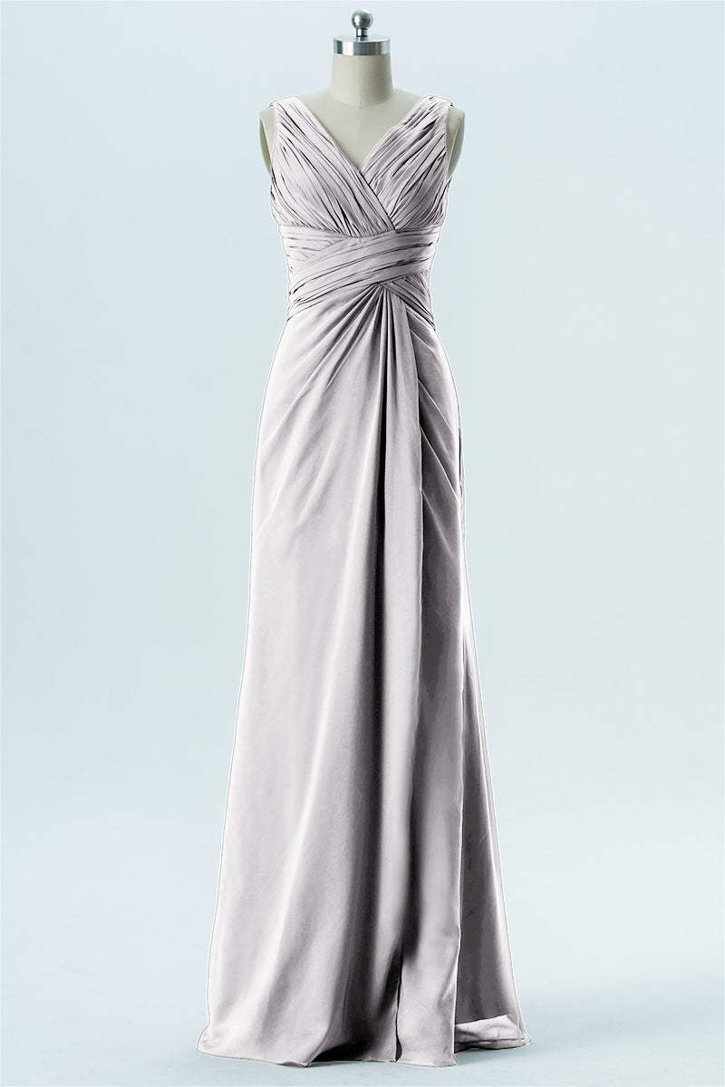 Chiffon Column V-Neck Sleeveless Bridesmaid Dress-B13650