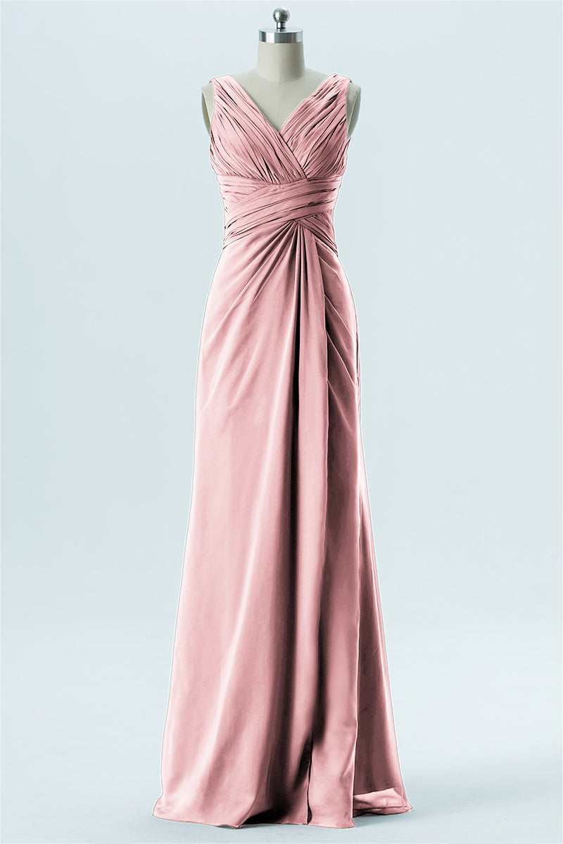 Chiffon Column V-Neck Sleeveless Bridesmaid Dress-B13650