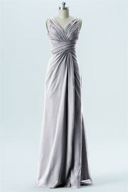 Chiffon Column V-Neck Sleeveless Bridesmaid Dress-B13650