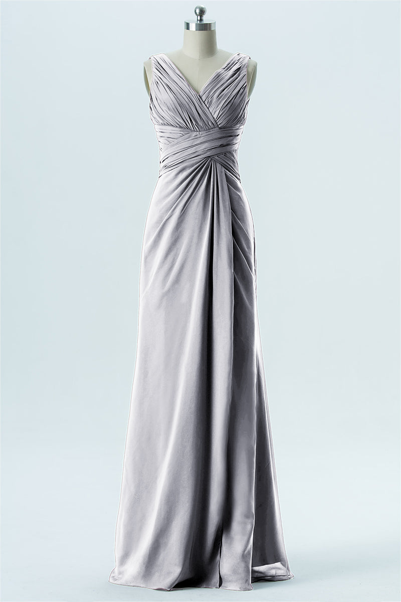 Chiffon Column V-Neck Sleeveless Bridesmaid Dress-B13650