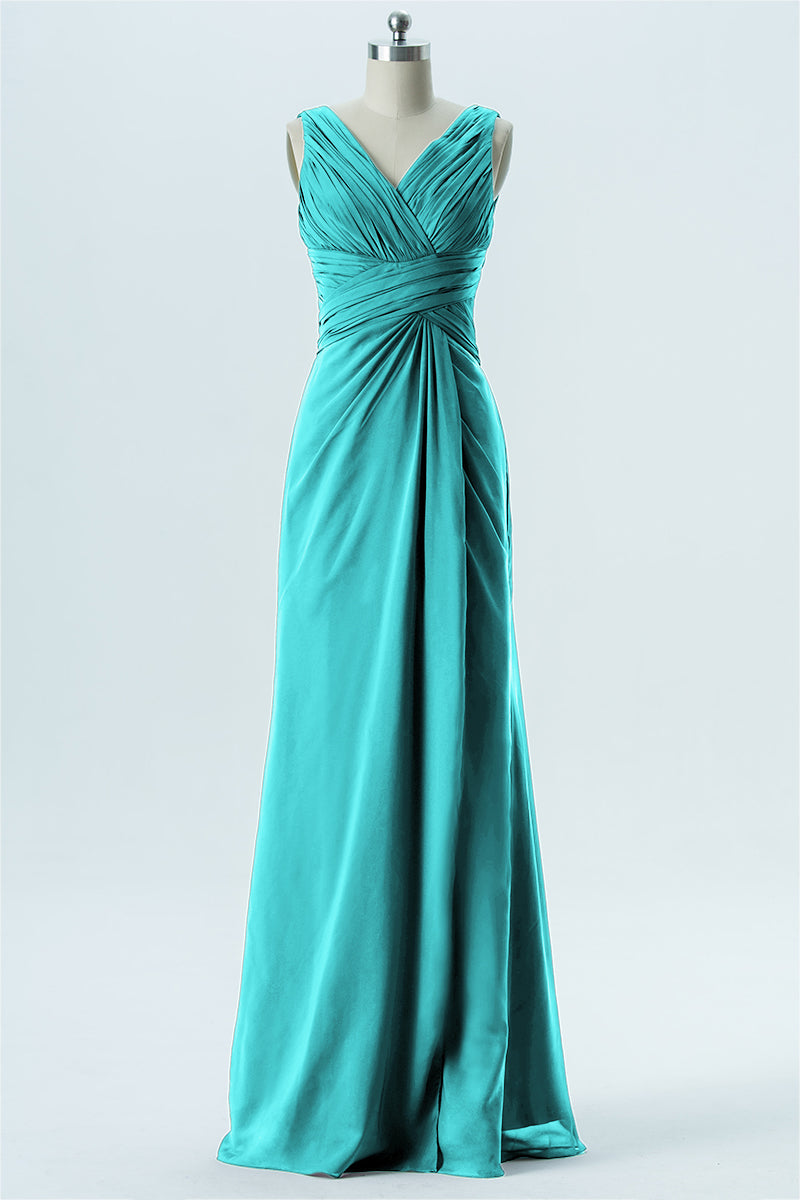 Chiffon Column V-Neck Sleeveless Bridesmaid Dress-B13650