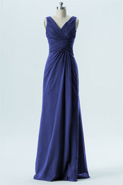 Chiffon Column V-Neck Sleeveless Bridesmaid Dress-B13650