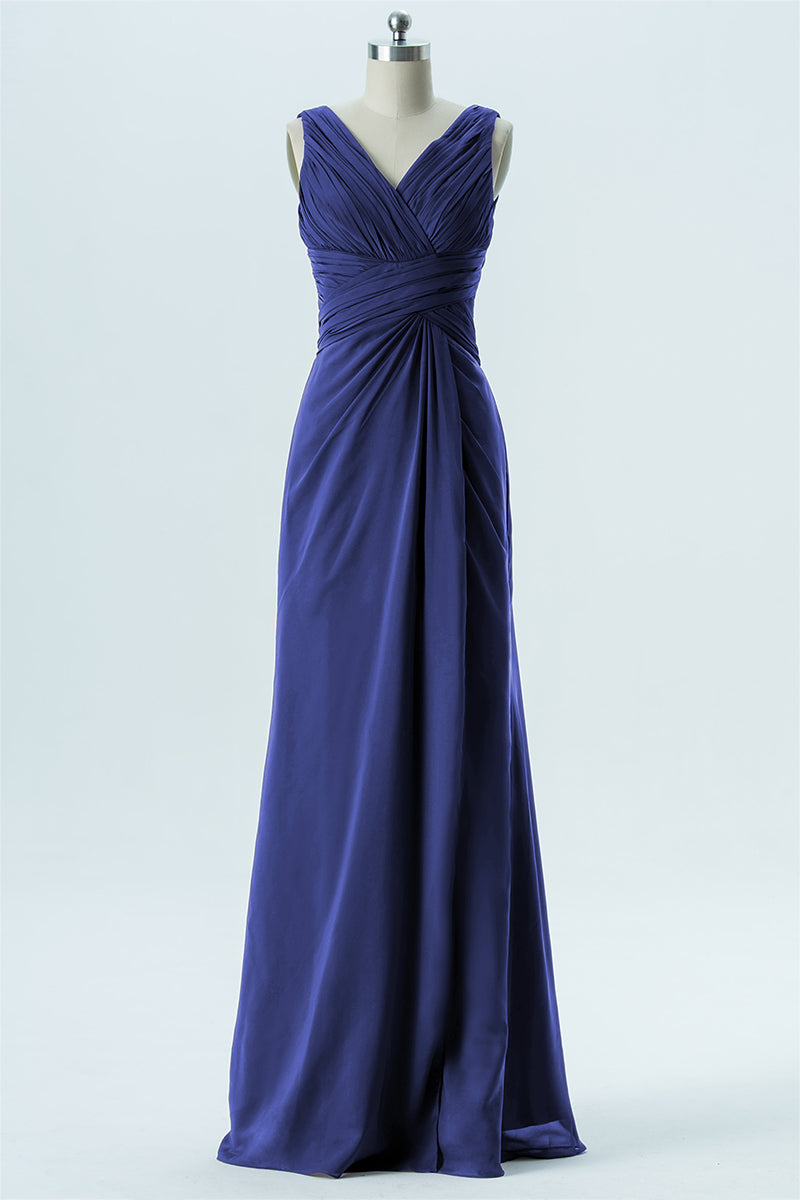 Chiffon Column V-Neck Sleeveless Bridesmaid Dress-B13650