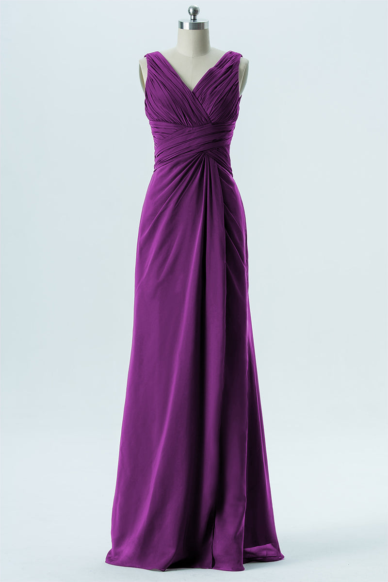 Chiffon Column V-Neck Sleeveless Bridesmaid Dress-B13650