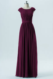 Chiffon Column Scoop Neck Cap Sleeves Bridesmaid Dress-B13652