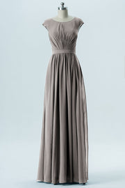 Chiffon Column Scoop Neck Cap Sleeves Bridesmaid Dress-B13652