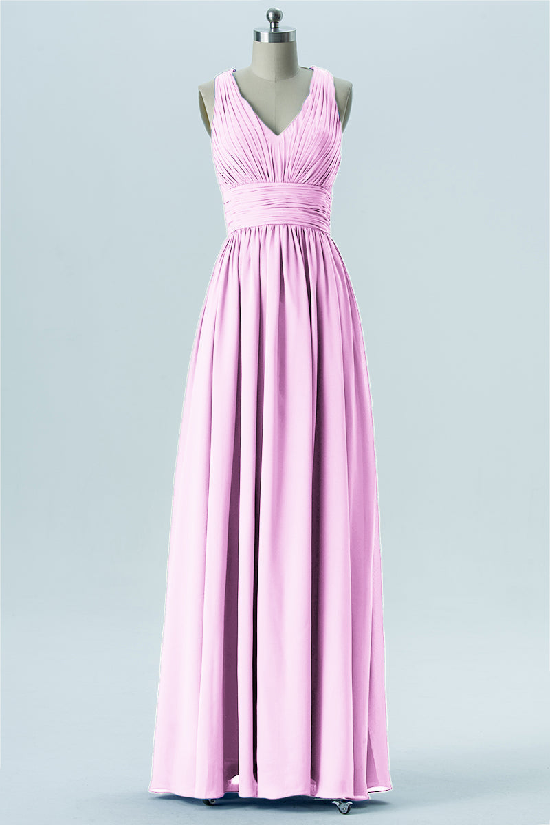 Chiffon Column V-Neck Sleeveless Bridesmaid Dress-B13653