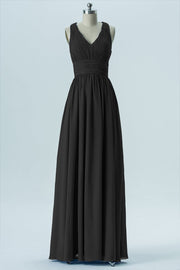 Chiffon Column V-Neck Sleeveless Bridesmaid Dress-B13653