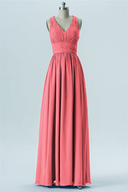 Chiffon Column V-Neck Sleeveless Bridesmaid Dress-B13653