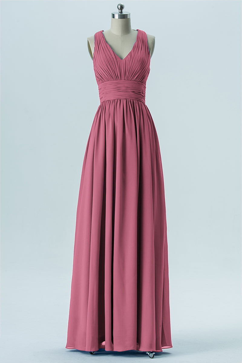 Chiffon Column V-Neck Sleeveless Bridesmaid Dress-B13653