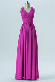 Chiffon Column V-Neck Sleeveless Bridesmaid Dress-B13653