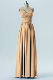Chiffon Column V-Neck Sleeveless Bridesmaid Dress-B13653