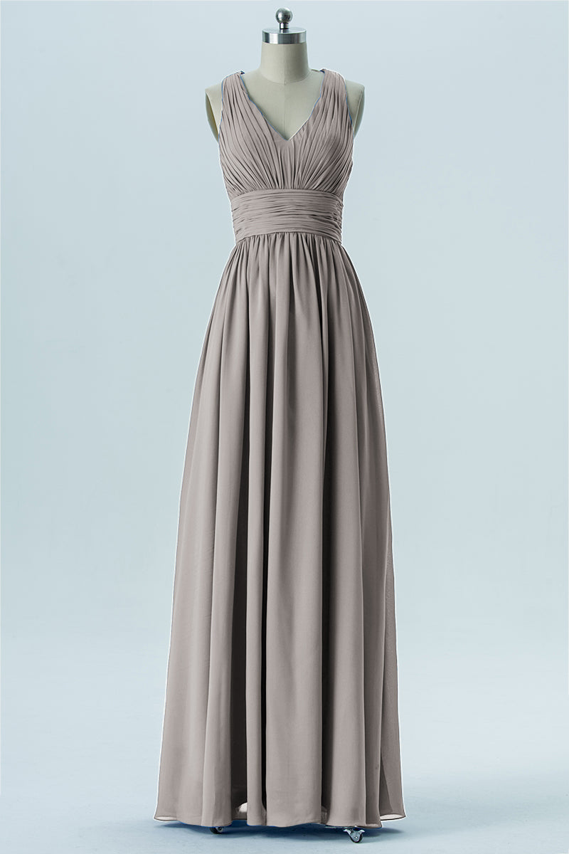 Chiffon Column V-Neck Sleeveless Bridesmaid Dress-B13653