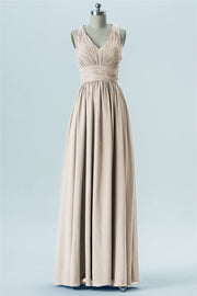 Chiffon Column V-Neck Sleeveless Bridesmaid Dress-B13653