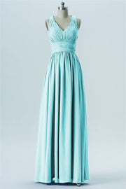 Chiffon Column V-Neck Sleeveless Bridesmaid Dress-B13653