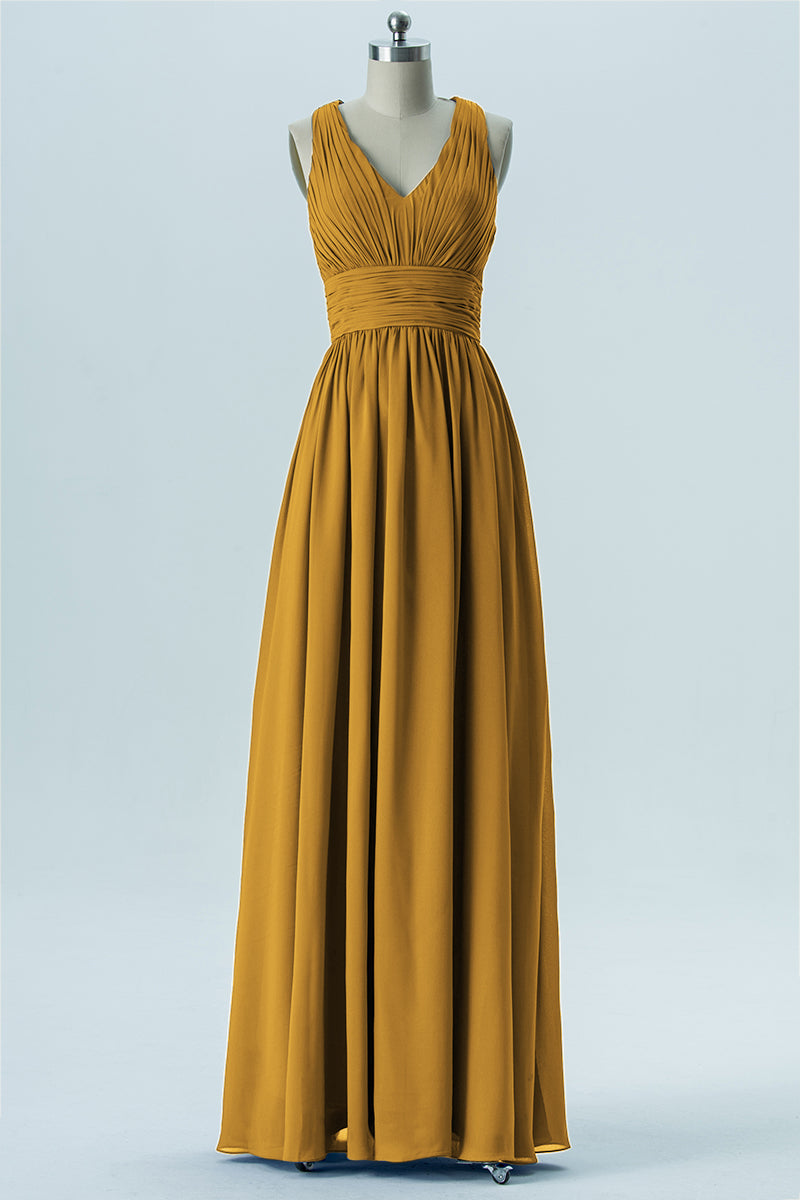 Chiffon Column V-Neck Sleeveless Bridesmaid Dress-B13653