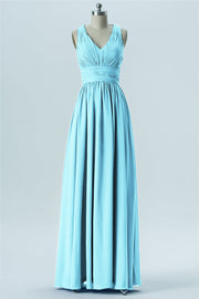 Chiffon Column V-Neck Sleeveless Bridesmaid Dress-B13653