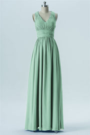 Chiffon Column V-Neck Sleeveless Bridesmaid Dress-B13653