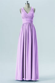 Chiffon Column V-Neck Sleeveless Bridesmaid Dress-B13653