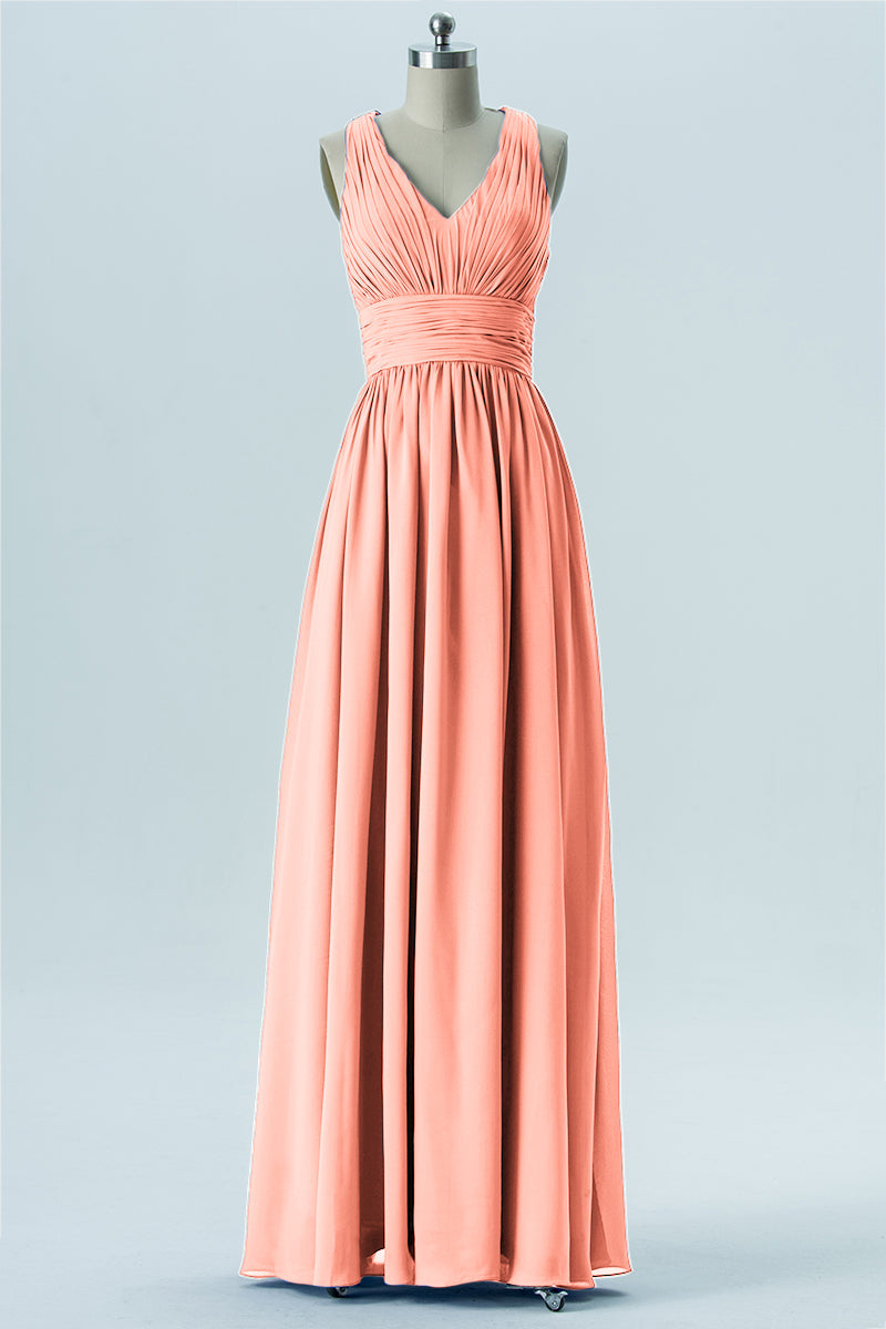 Chiffon Column V-Neck Sleeveless Bridesmaid Dress-B13653