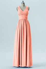 Chiffon Column V-Neck Sleeveless Bridesmaid Dress-B13653