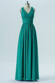 Chiffon Column V-Neck Sleeveless Bridesmaid Dress-B13653