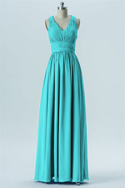 Chiffon Column V-Neck Sleeveless Bridesmaid Dress-B13653