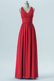 Chiffon Column V-Neck Sleeveless Bridesmaid Dress-B13653