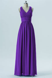 Chiffon Column V-Neck Sleeveless Bridesmaid Dress-B13653